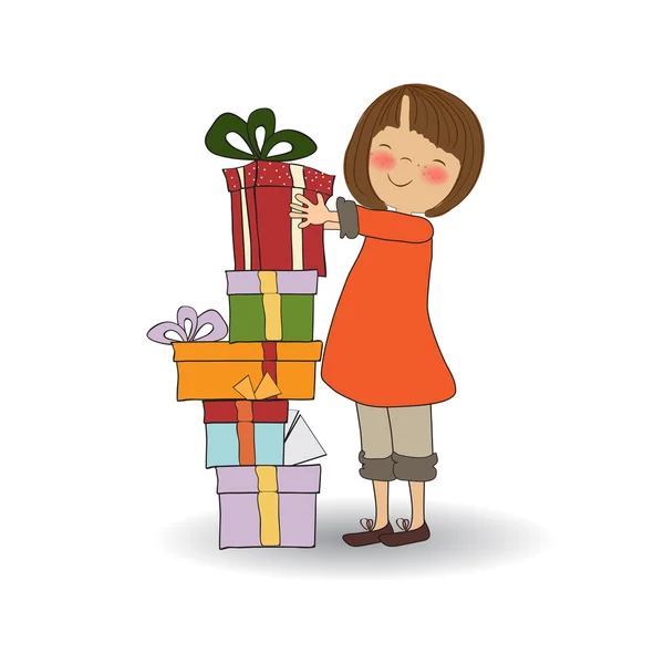 Jeune fille avec cadeau — Image vectorielle