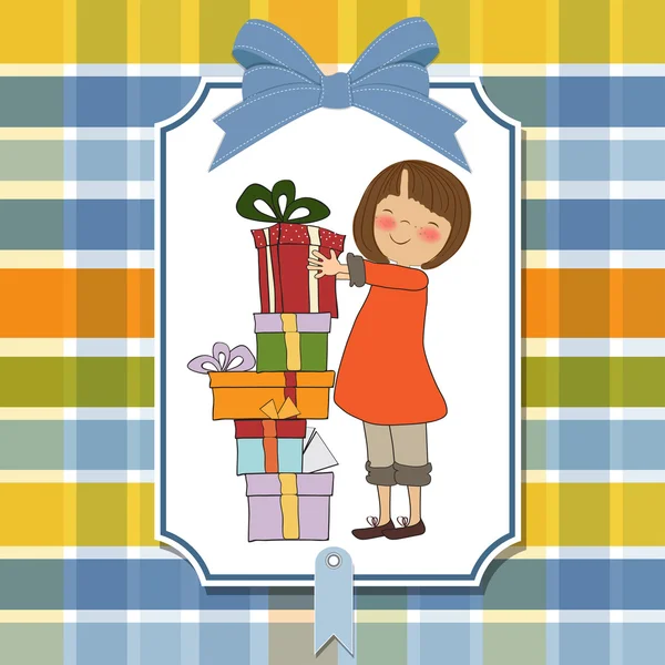 Young girl with gift — Stock Vector