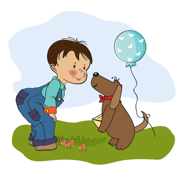 Little boy and his dog — Stock Vector