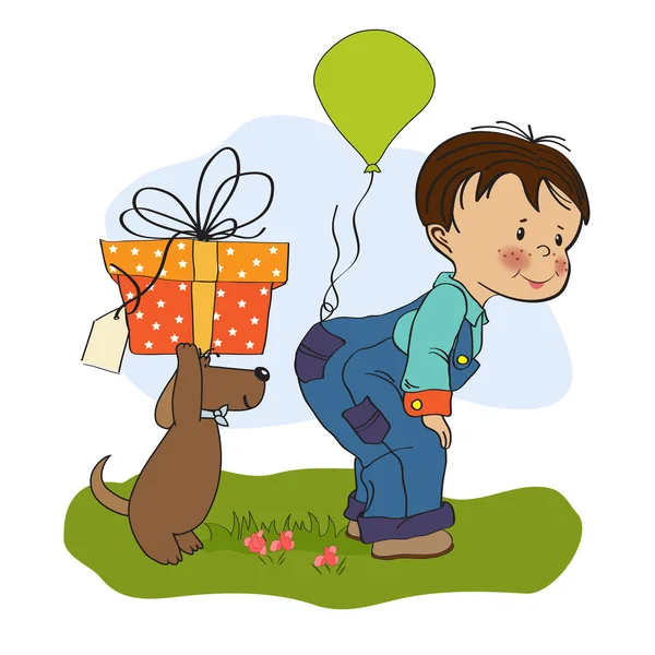 Little boy and his dog — Stock Vector