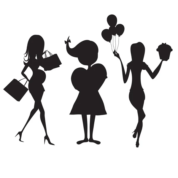 Silhouette of three cute fashion girls — Stock Vector