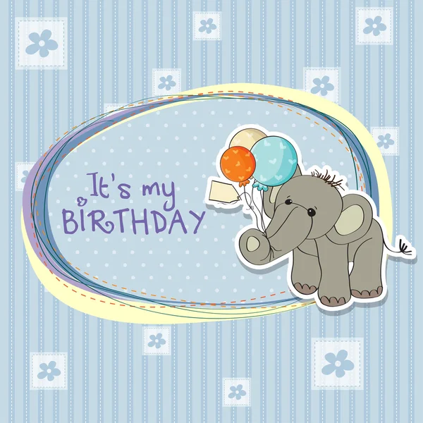Card with elephant and balloons — Stock Vector