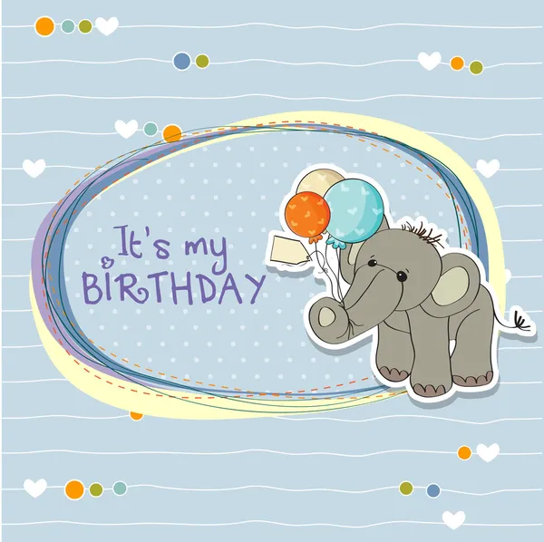 Tarjeta con elefante y globos — Vector de stock