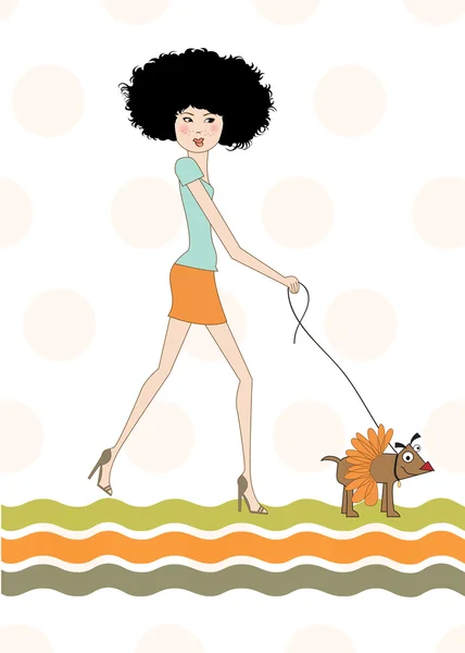 Lady with her dog dressed — Stock Vector