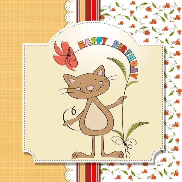 Tarjeta de cumpleaños con gato divertido — Vector de stock