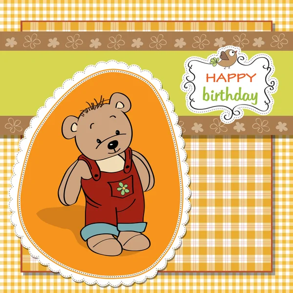 Card with teddy bear toy — Stock Vector