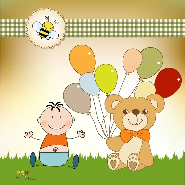 Oso de peluche y globos — Vector de stock