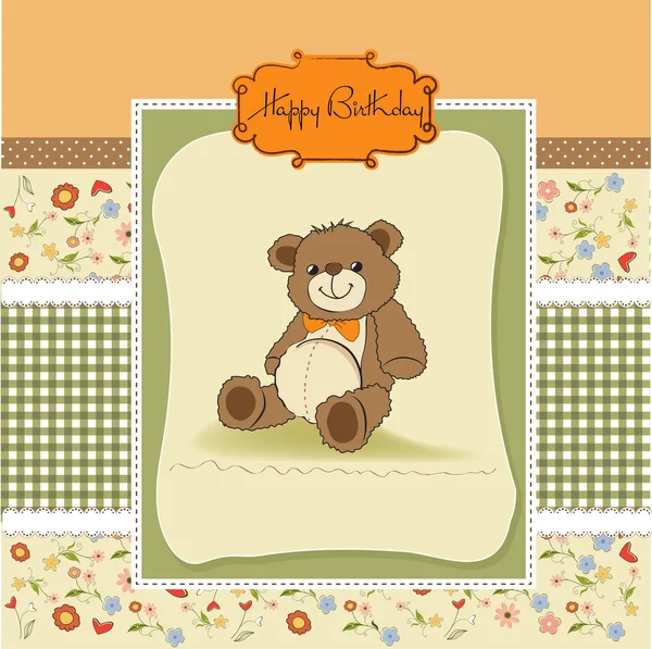Cartão com urso de pelúcia — Vetor de Stock