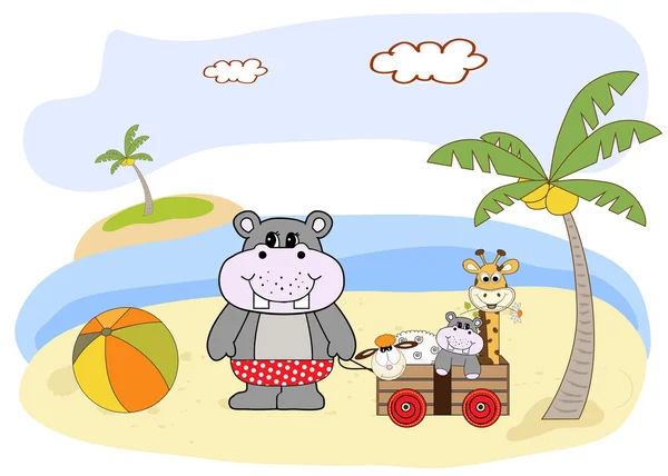 Hippo jouer sur la plage — Image vectorielle