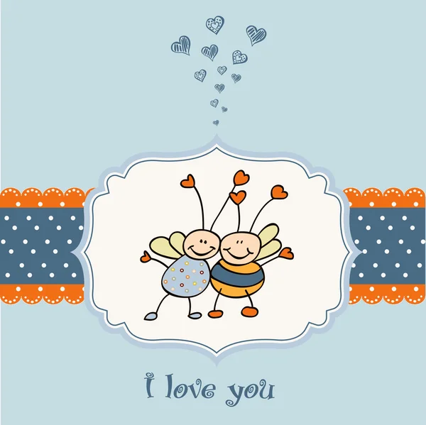 Tarjeta de amor con abejas — Vector de stock