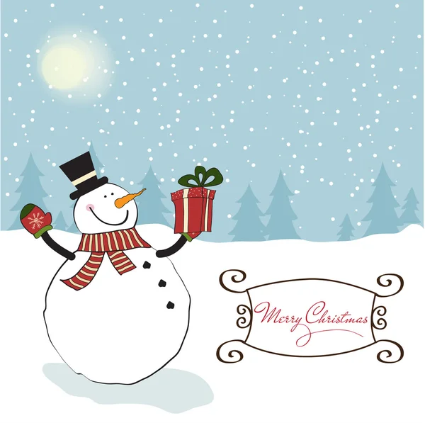 Різдвяна листівка зі сніговиком — стоковий вектор