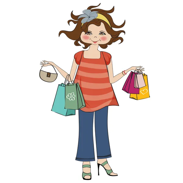 Mädchen beim Einkaufen — Stockvektor