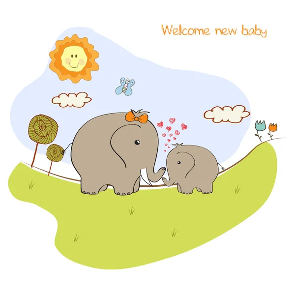 Elefante bambino e sua madre — Vettoriale Stock
