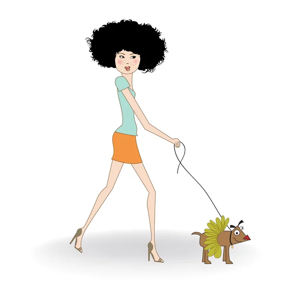 Lady with her dog dressed — Stock Vector