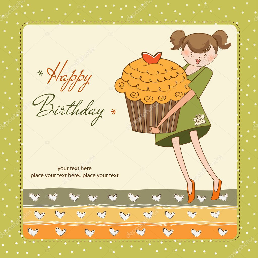 Joyeux Anniversaire Carte Avec Fille Et Cupcake Image Vectorielle Claudiabalasoiu C