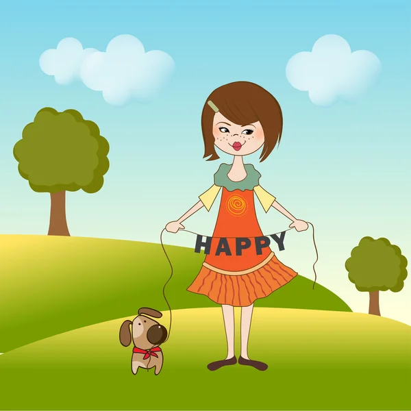 Fille avec chien mignon — Image vectorielle