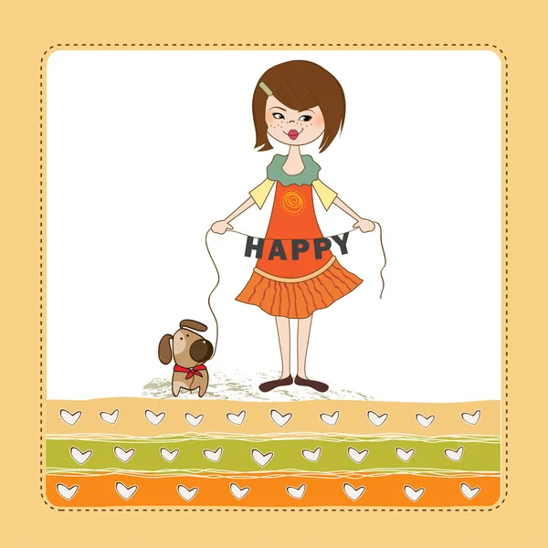 Girl with cute dog — Stock Vector