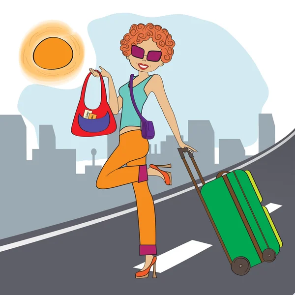 Woman with suitcase — Stock Vector