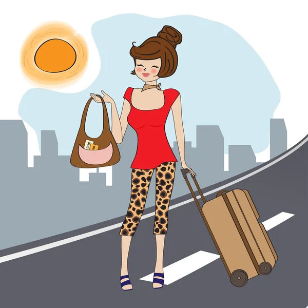 Woman with suitcase — Stock Vector
