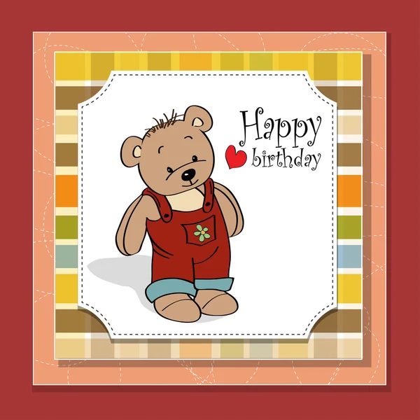 Tarjeta de felicitación de cumpleaños con oso de peluche — Archivo Imágenes Vectoriales