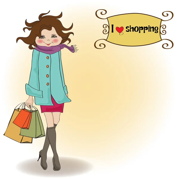 Femme au shopping — Image vectorielle