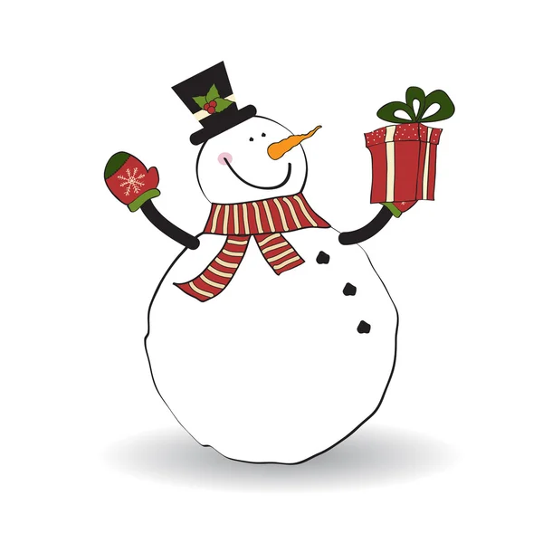 Tarjeta de felicitación de Navidad con muñeco de nieve — Vector de stock