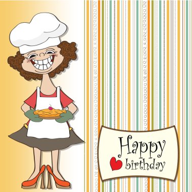 komik kadın ve pasta kartı
