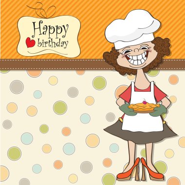 komik kadın ve pasta kartı