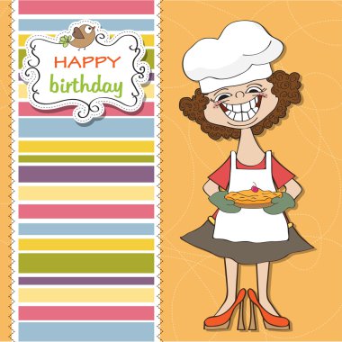 komik kadın ve pasta kartı