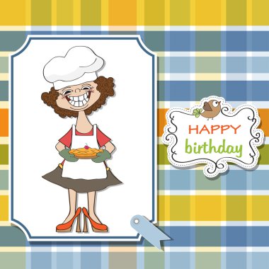 komik kadın ve pasta kartı