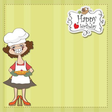 komik kadın ve pasta kartı