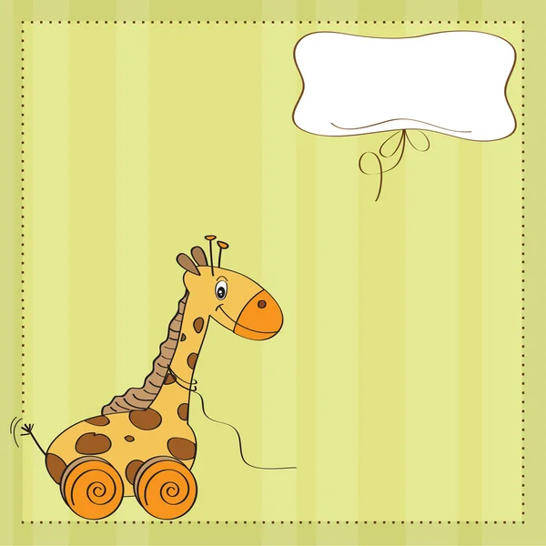 Tarjeta de ducha de bebé con lindo juguete de jirafa — Vector de stock