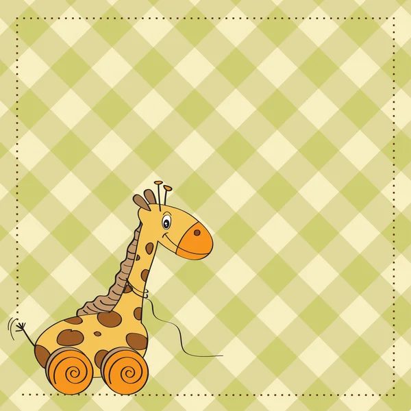 Baby shower card with cute giraffe toy — Stock Vector