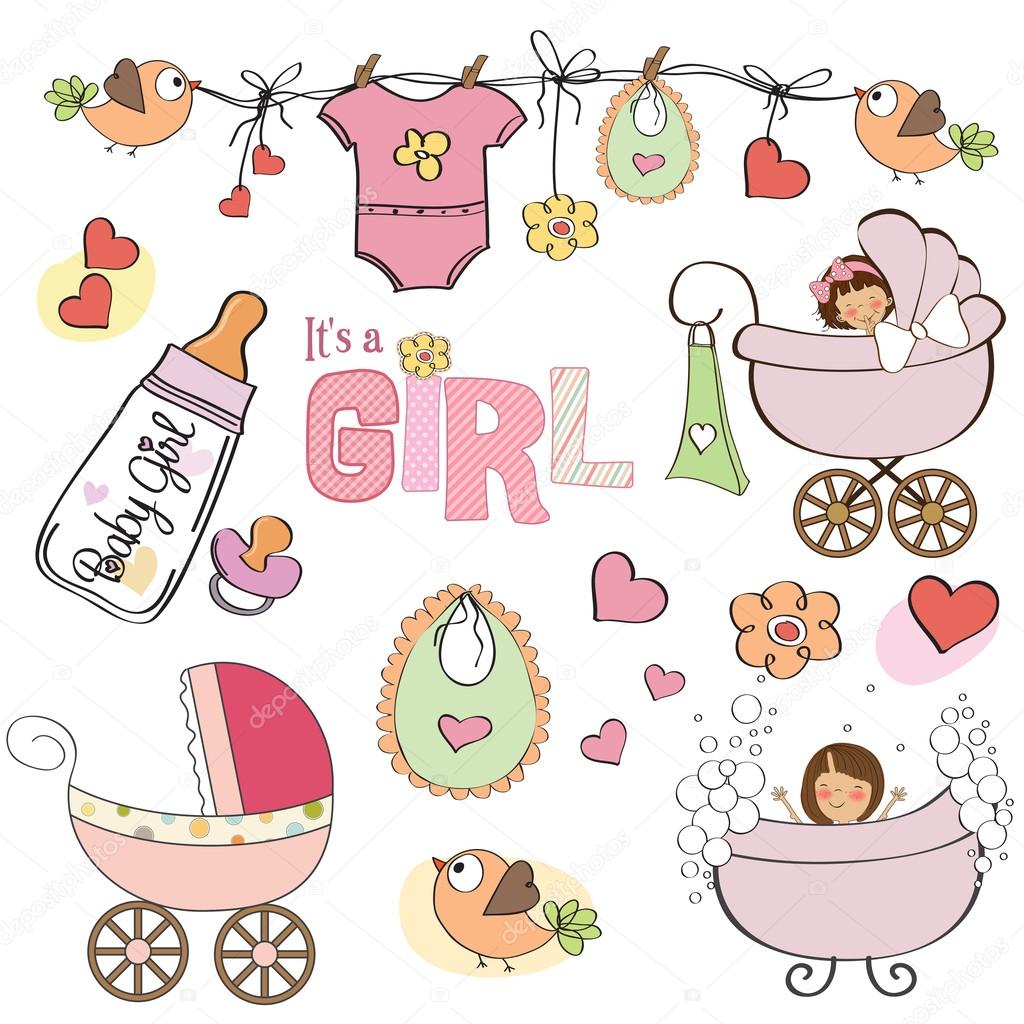 Baby girl shower elements set