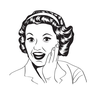 mutlu bir kadın, ticari retro clipart illüstrasyon