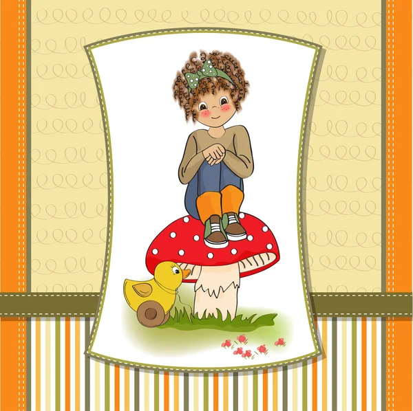 Girl sitting on a mushroom — Stock Vector