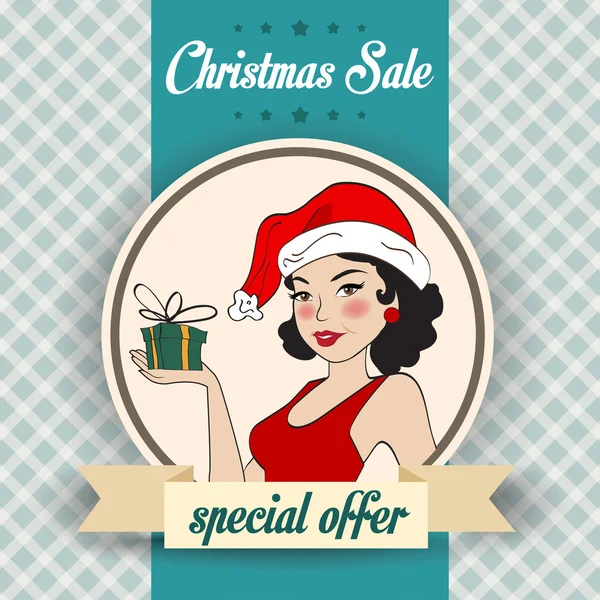 Natale vendita design con sexy Santa ragazza — Vettoriale Stock