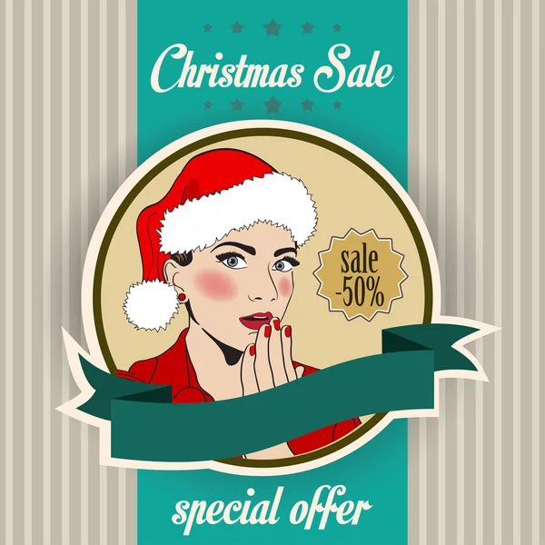 Natale vendita design con sexy Santa ragazza — Vettoriale Stock