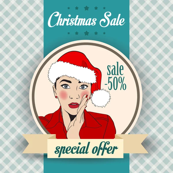 Kerstmis verkoop presentaties ontwerpen met sexy santa meisje — Stockvector