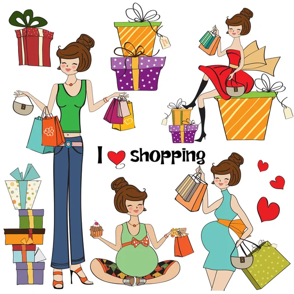 Dame au shopping — Image vectorielle