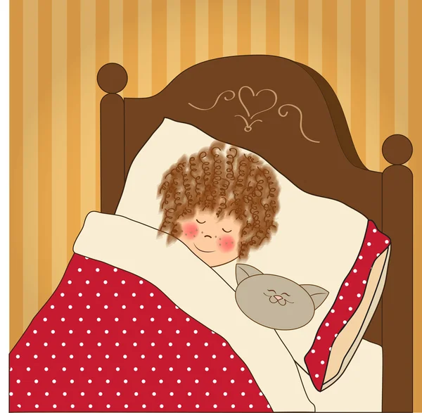 Niña pequeña dormir con su juguete — Vector de stock