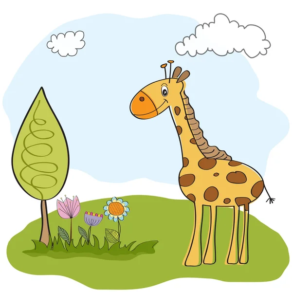 Spring greeting card with giraffe — Stockvector