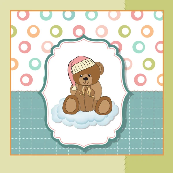 Cartão de banho de bebê com urso de pelúcia bonito —  Vetores de Stock