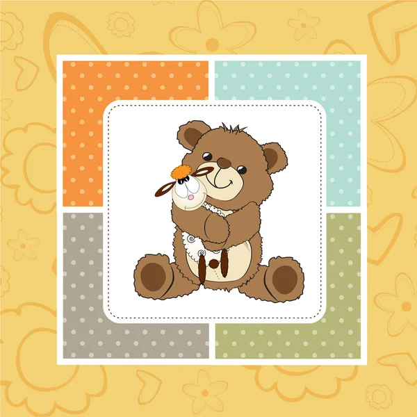 Tarjeta de ducha de bebé con lindo oso de peluche — Vector de stock