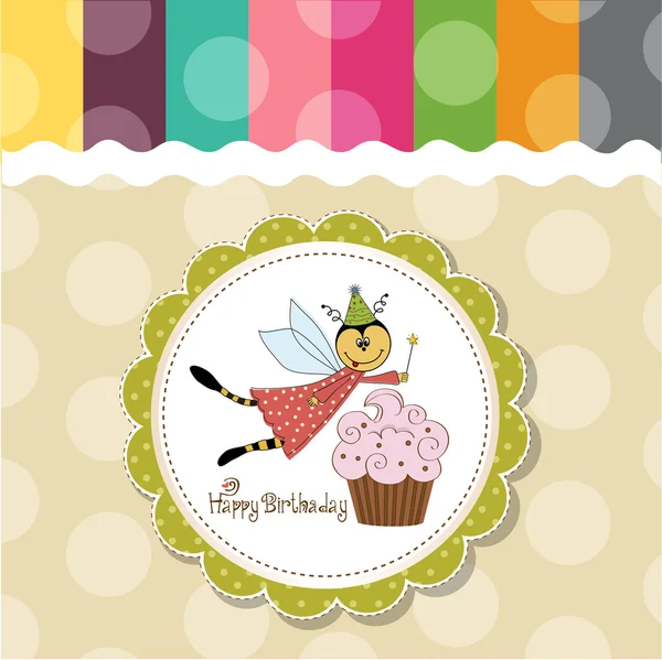 Childish birthday card with bee — Stock Vector