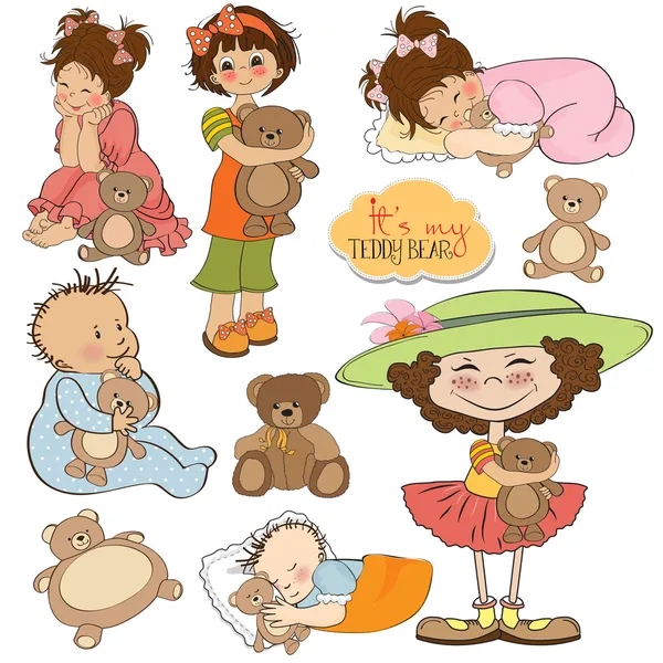 Kinder mit Teddybären — Stockvektor
