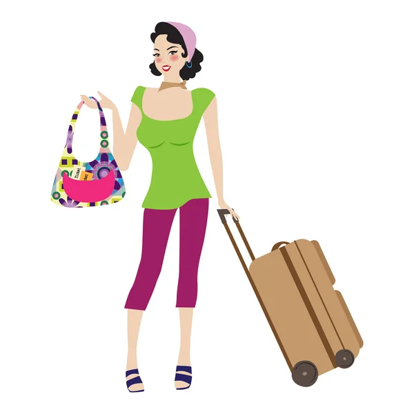 Kvinna med resväska — Stock vektor