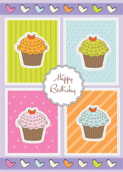 Feliz cumpleaños cupcakes — Archivo Imágenes Vectoriales