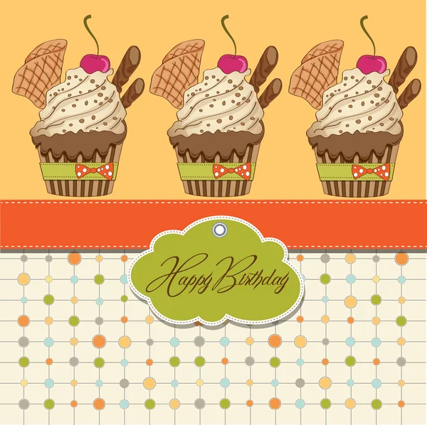 Feliz aniversário cupcakes — Vetor de Stock