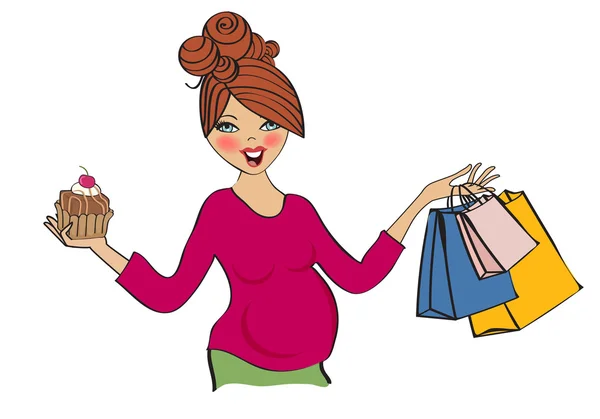 Femme enceinte au shopping — Image vectorielle